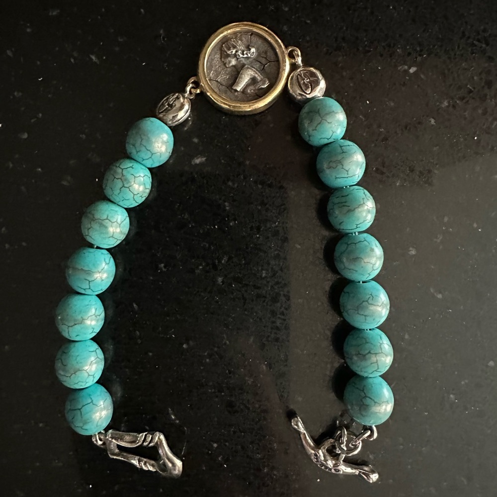 Original authentic Gianni Turquoise Beaded Bracelet with Sterling Silver Accents